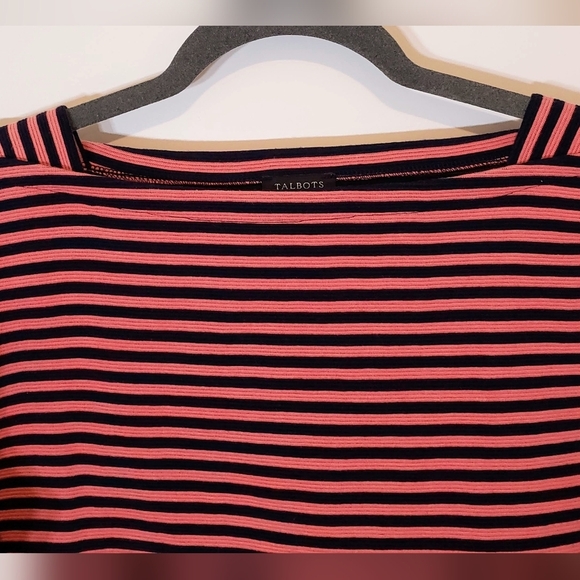 Talbots Striped Top Navy Blue & Coral 3/4 Sleeves With Gold Zipper Size … - Picture 2 of 11